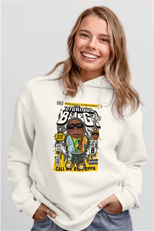Call Me B.I.G Baskılı Unisex Beyaz Hoodie
