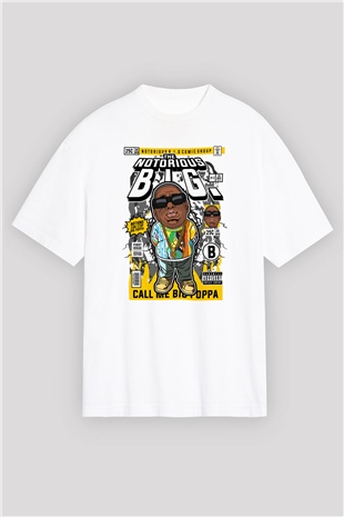 Call Me B.I.G Baskılı Unisex Beyaz Oversize Tişört