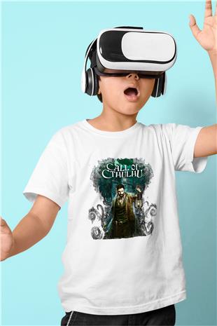 Call Of Ctulhu Baskılı Beyaz Unisex Beyaz Çocuk Tişört - Tshirt