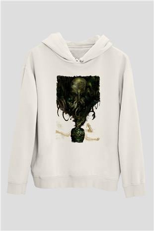 Call Of Ctulhu Baskılı Beyaz Unisex Kapüşonlu Sweatshirt
