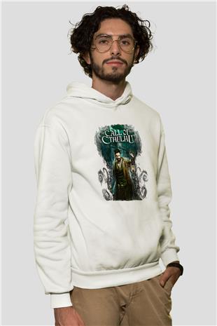Call Of Ctulhu Baskılı Beyaz Unisex Kapüşonlu Sweatshirt