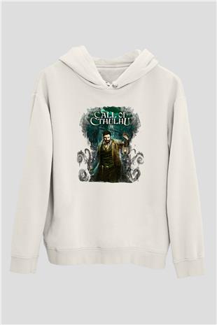 Call Of Ctulhu Baskılı Beyaz Unisex Kapüşonlu Sweatshirt