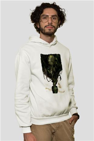Call Of Ctulhu Baskılı Beyaz Unisex Kapüşonlu Sweatshirt