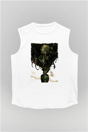 Call Of Ctulhu Baskılı Beyaz Unisex Kolsuz Tişört - Tshirt