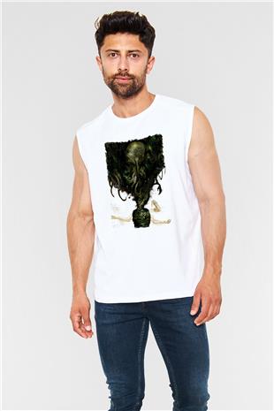 Call Of Ctulhu Baskılı Beyaz Unisex Kolsuz Tişört - Tshirt