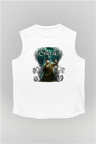 Call Of Ctulhu Baskılı Beyaz Unisex Kolsuz Tişört - Tshirt