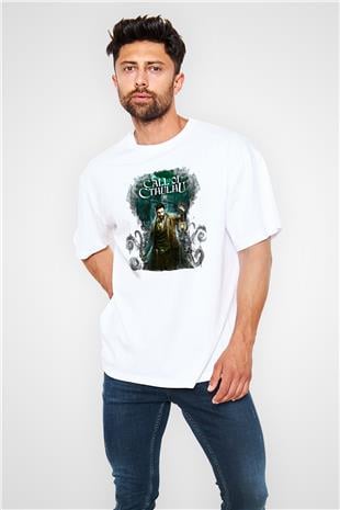 Call Of Ctulhu Baskılı Beyaz Unisex Oversize Tişört - Tshirt