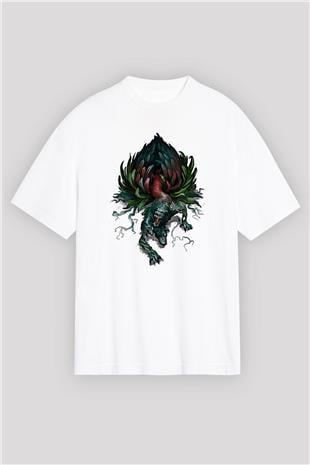 Call Of Ctulhu Baskılı Beyaz Unisex Oversize Tişört - Tshirt
