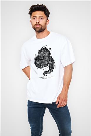 Call Of Ctulhu Baskılı Beyaz Unisex Oversize Tişört - Tshirt