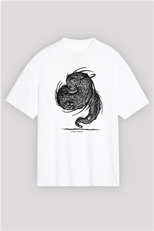 Call Of Ctulhu Baskılı Beyaz Unisex Oversize Tişört - Tshirt
