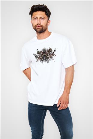 Call Of Ctulhu Baskılı Beyaz Unisex Oversize Tişört - Tshirt