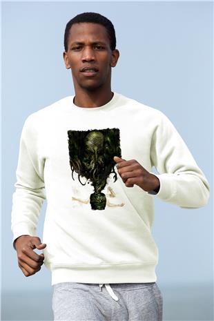 Call Of Ctulhu Baskılı Beyaz Unisex Sweatshirt