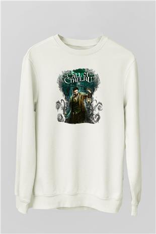 Call Of Ctulhu Baskılı Beyaz Unisex Sweatshirt