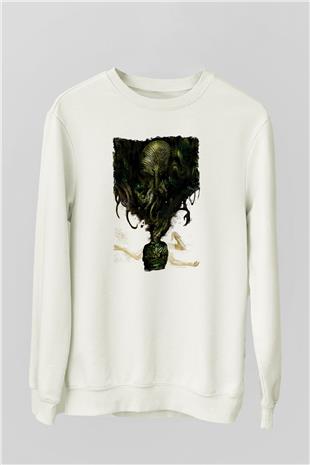Call Of Ctulhu Baskılı Beyaz Unisex Sweatshirt