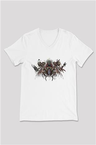 Call Of Ctulhu Baskılı Beyaz Unisex V Yaka Tişört - Tshirt