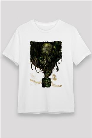 Call Of Ctulhu Baskılı Unisex Beyaz Tişört - Tshirt