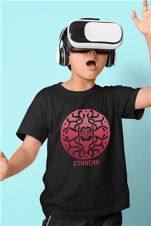 Call Of Ctulhu Baskılı Unisex Siyah Çocuk Tişört - Tshirt