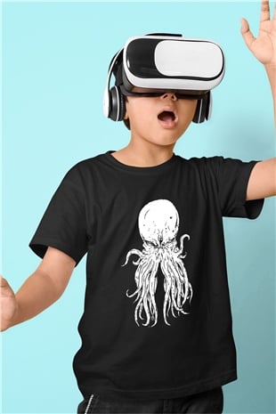 Call Of Ctulhu Baskılı Unisex Siyah Çocuk Tişört - Tshirt