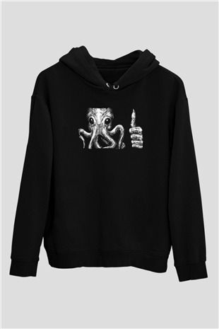 Call Of Ctulhu Baskılı Unisex Siyah Kapüşonlu Sweatshirt