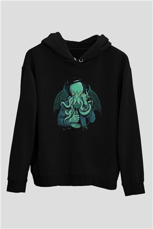 Call Of Ctulhu Baskılı Unisex Siyah Kapüşonlu Sweatshirt