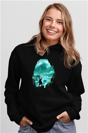 Call Of Ctulhu Baskılı Unisex Siyah Kapüşonlu Sweatshirt