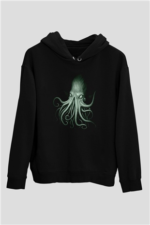 Call Of Ctulhu Baskılı Unisex Siyah Kapüşonlu Sweatshirt