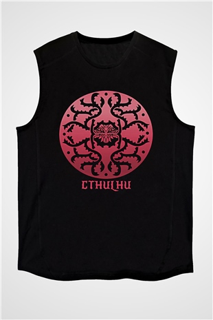Call Of Ctulhu Baskılı Unisex Siyah Kolsuz Tişört - Tshirt