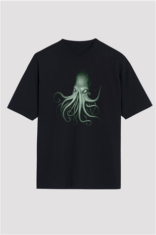 Call Of Ctulhu Baskılı Unisex Siyah Oversize Tişört - Tshirt