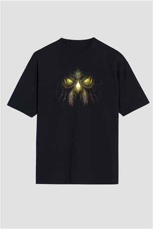 Call Of Ctulhu Baskılı Unisex Siyah Oversize Tişört - Tshirt