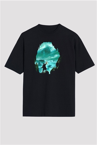 Call Of Ctulhu Baskılı Unisex Siyah Oversize Tişört - Tshirt