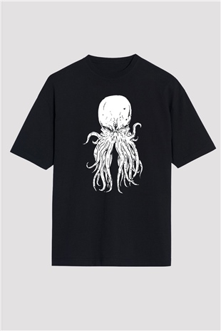 Call Of Ctulhu Baskılı Unisex Siyah Oversize Tişört - Tshirt