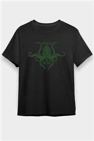 Call Of Ctulhu Baskılı Unisex Siyah Tişört - Tshirt