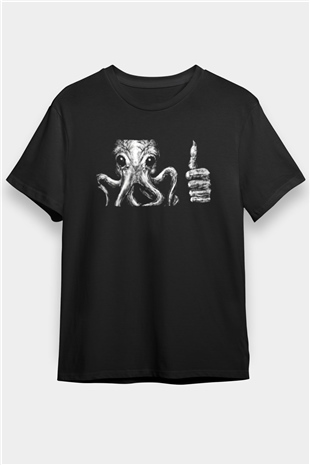 Call Of Ctulhu Baskılı Unisex Siyah Tişört - Tshirt