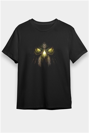 Call Of Ctulhu Baskılı Unisex Siyah Tişört - Tshirt