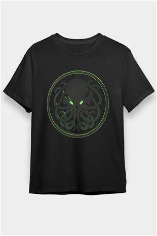 Call Of Ctulhu Baskılı Unisex Siyah Tişört - Tshirt