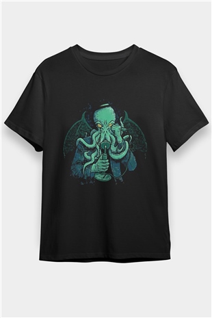 Call Of Ctulhu Baskılı Unisex Siyah Tişört - Tshirt