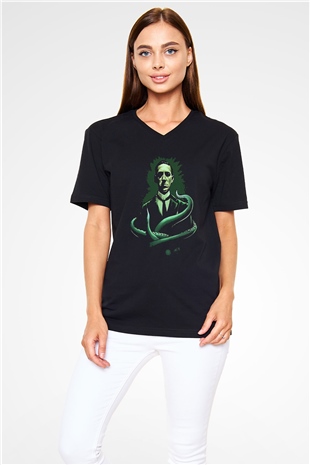 Call Of Ctulhu Baskılı Unisex Siyah V Yaka Tişört - Tshirt