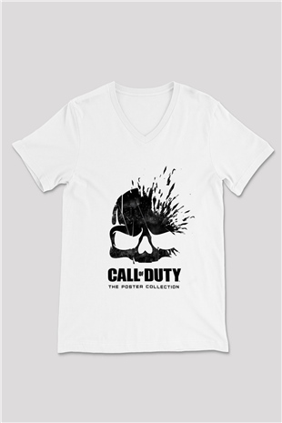 Call of Duty Beyaz Unisex V Yaka Tişört