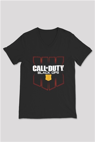 Call of Duty Siyah Unisex V Yaka Tişört T-Shirt