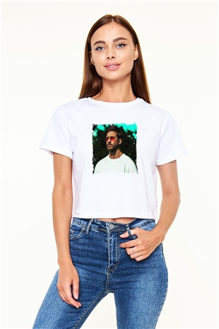 Calvin Harris Baskılı Beyaz Kadın Crop Top Tişört