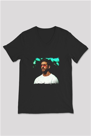 Calvin Harris Baskılı Unisex Siyah V Yaka Tişört