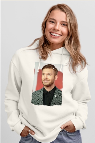 Calvin Harris Beyaz Unisex Kapüşonlu Sweatshirt