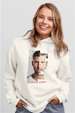 Calvin Harris Beyaz Unisex Kapüşonlu Sweatshirt