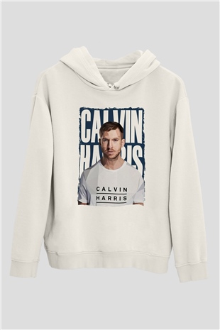 Calvin Harris Beyaz Unisex Kapüşonlu Sweatshirt