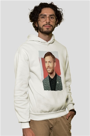 Calvin Harris Beyaz Unisex Kapüşonlu Sweatshirt