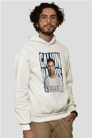 Calvin Harris Beyaz Unisex Kapüşonlu Sweatshirt