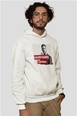 Calvin Harris Beyaz Unisex Kapüşonlu Sweatshirt