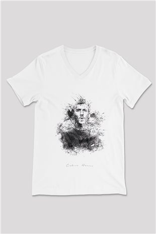 Calvin Harris Beyaz Unisex V Yaka Tişört