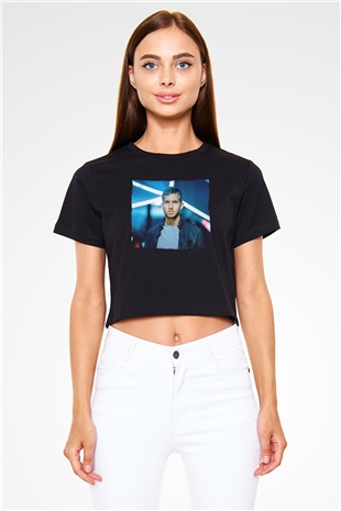 Calvin Harris Siyah  Crop Top Tişört