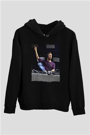 Calvin Harris Siyah Unisex Kapüşonlu Sweatshirt